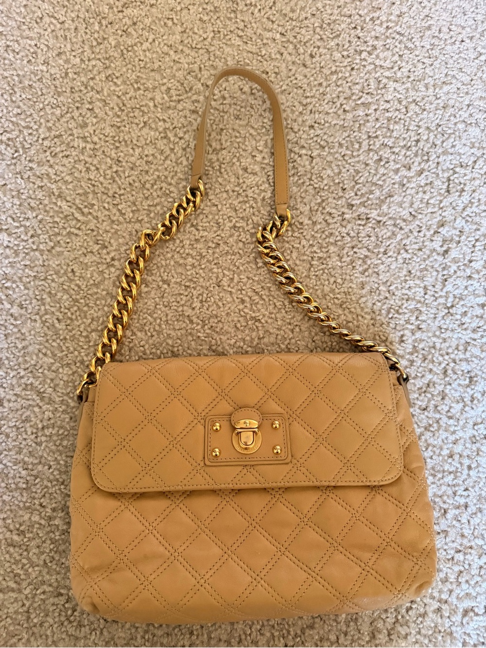 Marc Jacobs Quilted Beige Shoulder Bag with Gold Chain